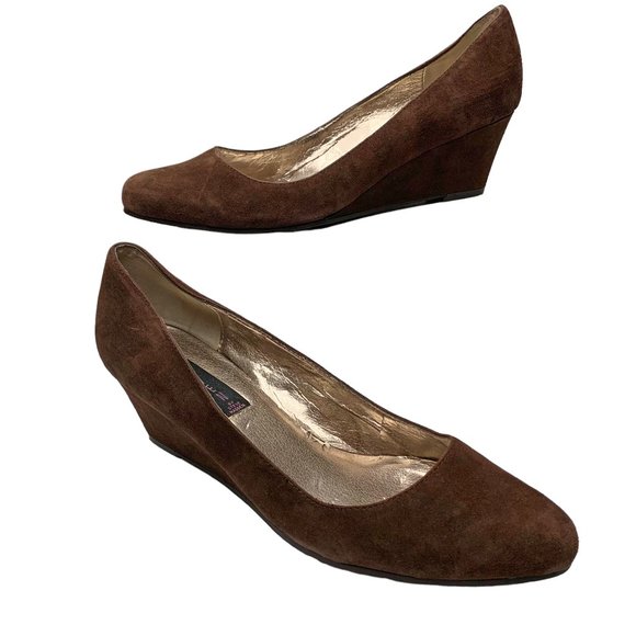 STEVEN BY‎ Steve Madden Bouco Chocolate Suede Wedge Heels - Picture 1 of 8